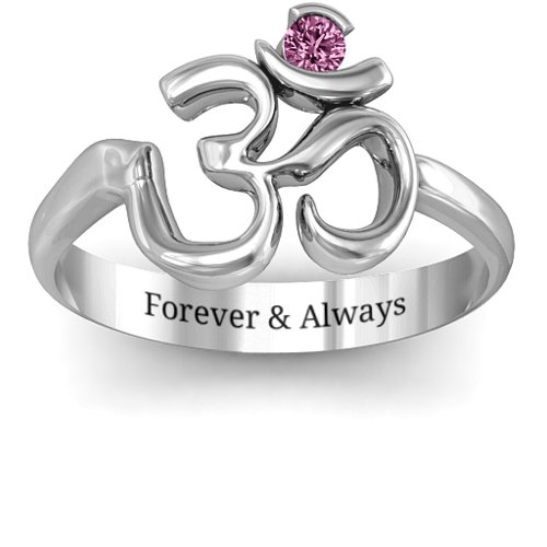 Om - Sound of Universe Ring with Round Stone – Sterling Silver with Pink Sapphire