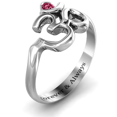 Om - Sound of Universe Ring with Round Stone – Sterling Silver with Ruby