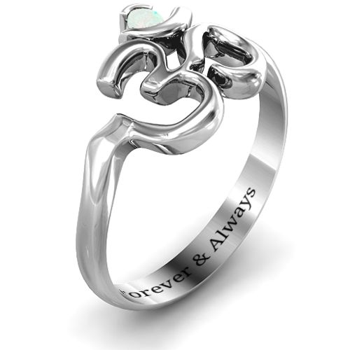 Om - Sound of Universe Ring with Round Stone – Sterling Silver with Opal