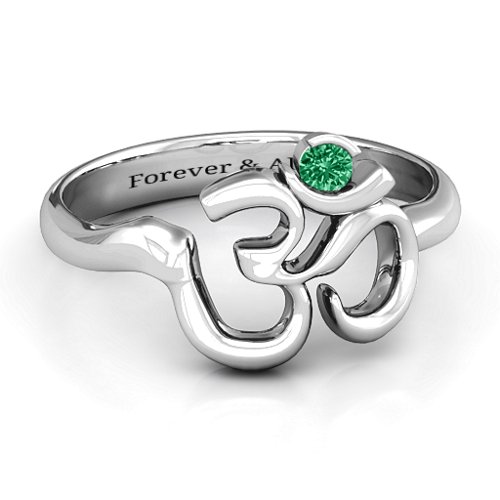 Om - Sound of Universe Ring with Round Stone – Sterling Silver with Emerald