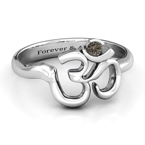 Om - Sound of Universe Ring with Round Stone – Sterling Silver with Smokey Quartz