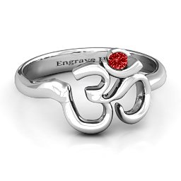 Om - Sound of Universe Ring with Round Stone in 10K Solid White Gold with Garnet