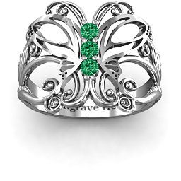 Precious Butterfly Ring in 925 Sterling Silver with Emerald