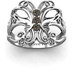 Precious Butterfly Ring in 925 Sterling Silver with Smokey Quartz