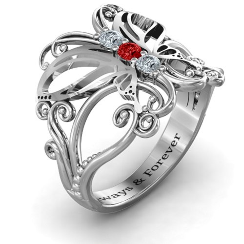 Precious Butterfly Ring – Sterling Silver with Cubic Zirconia and Garnet