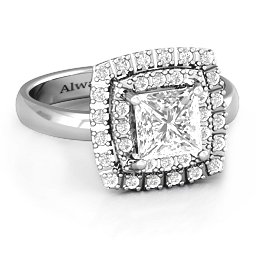 Splendid Double Halo Princess Ring in 925 Sterling Silver with White Premium Zirconia
