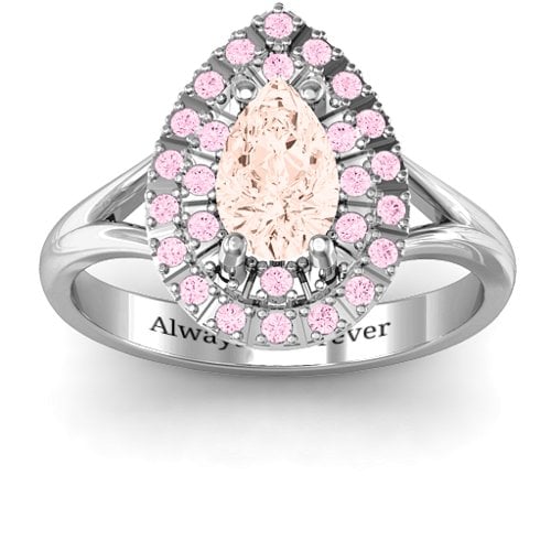 Cleopatra Double Halo Ring – Sterling Silver with Morganite and Fancy Pink Premium Zirconia