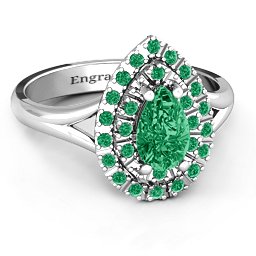 Cleopatra Double Halo Ring in 925 Sterling Silver with Emerald and Green Premium Zirconia