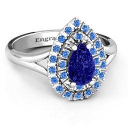 Cleopatra Double Halo Ring in 925 Sterling Silver with Blue Sapphire and Fancy Blue Premium Zirconia