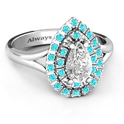 Cleopatra Double Halo Ring in 925 Sterling Silver with White Premium Zirconia and Mint Premium Zirconia