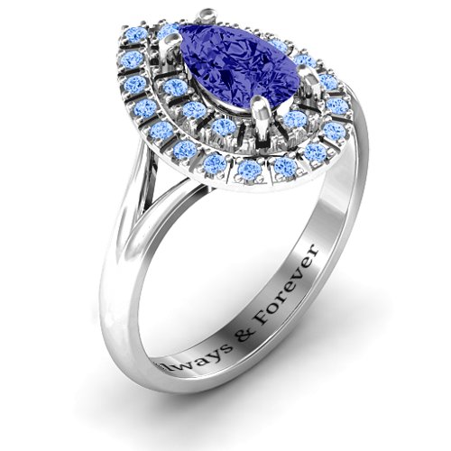 Cleopatra Double Halo Ring – Sterling Silver with Blue Sapphire and Fancy Blue Premium Zirconia