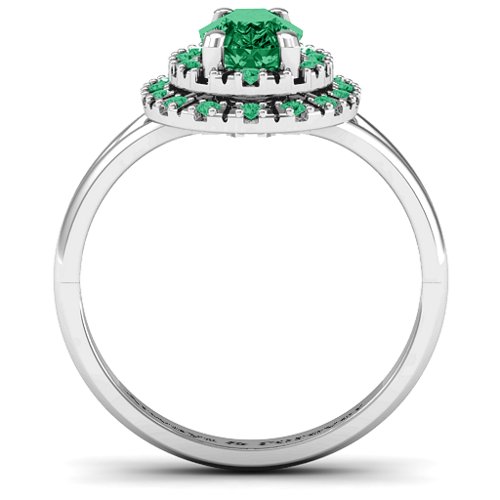 Cleopatra Double Halo Ring – Sterling Silver with Emerald and Green Premium Zirconia