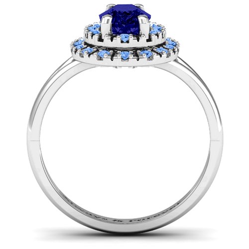 Cleopatra Double Halo Ring – Sterling Silver with Blue Sapphire and Fancy Blue Premium Zirconia