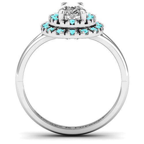 Cleopatra Double Halo Ring – Sterling Silver with White Premium Zirconia and Mint Premium Zirconia