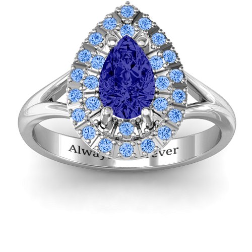 Cleopatra Double Halo Ring – Sterling Silver with Blue Sapphire and Fancy Blue Premium Zirconia