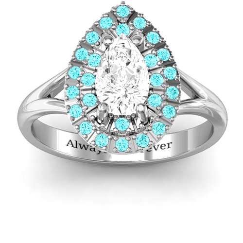 Cleopatra Double Halo Ring – Sterling Silver with White Premium Zirconia and Mint Premium Zirconia
