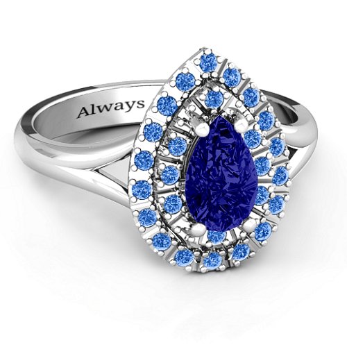 Cleopatra Double Halo Ring – Sterling Silver with Blue Sapphire and Fancy Blue Premium Zirconia