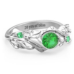 Solitaire Leaf Ring with Accent Stones