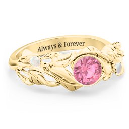 Solitaire Leaf Ring with Accent Stones