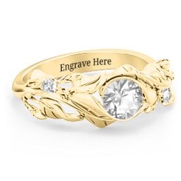 Solitaire Leaf Ring with Accent Stones