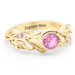 Solitaire Leaf Ring with Accent Stones