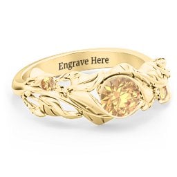 Solitaire Leaf Ring with Accent Stones