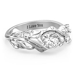 Solitaire Leaf Ring with Accent Stones