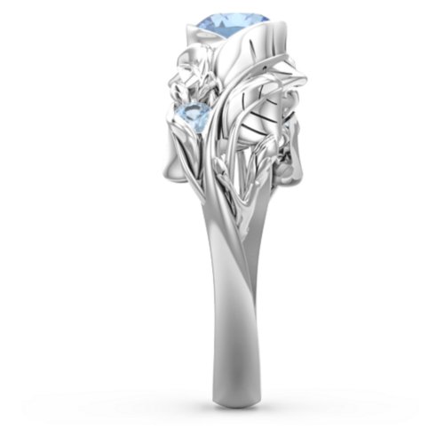 Solitaire Leaf Ring with Accent Stones – Sterling Silver with Blue Topaz