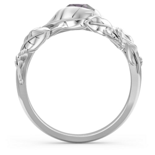 Solitaire Leaf Ring with Accent Stones – Sterling Silver with Alexandrite
