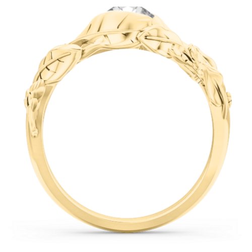 Solitaire Leaf Ring with Accent Stones – 10K Yellow Gold with Diamond and Cubic Zirconia