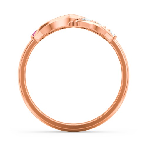 Engravable Infinity Ring with Birthstones – 10K Rose Gold with Ruby and Cubic Zirconia
