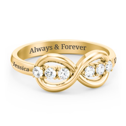 Engravable Infinity Ring with Birthstones – 10K Yellow Gold with Cubic Zirconia
