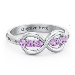 Engravable Infinity Ring with Birthstones in 925 Sterling Silver with Amethyst