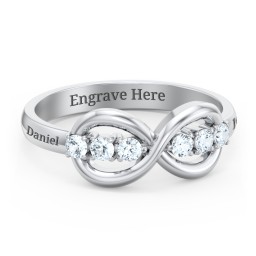 Engravable Infinity Ring with Birthstones in 925 Sterling Silver with Aquamarine