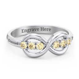 Engravable Infinity Ring with Birthstones in 925 Sterling Silver with Citrine