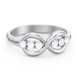 Engravable Infinity Ring with Birthstones in 925 Sterling Silver with Opal