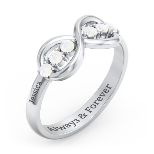 Engravable Infinity Ring with Birthstones – Sterling Silver with Opal