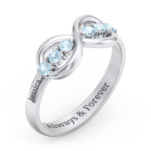 Engravable Infinity Ring with Birthstones – Sterling Silver with Blue Topaz