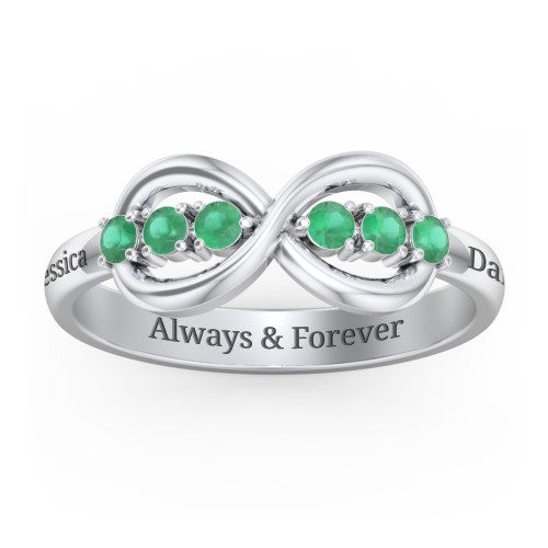 Engravable Infinity Ring with Birthstones – Sterling Silver with Emerald