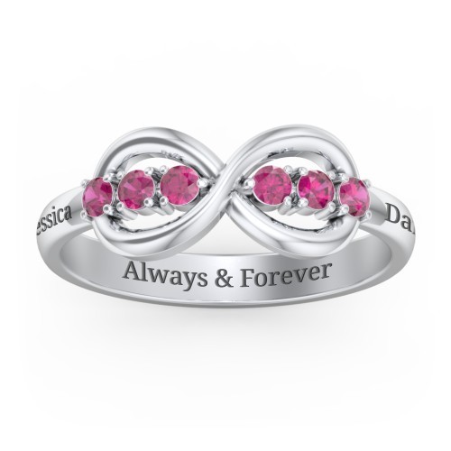 Engravable Infinity Ring with Birthstones – Sterling Silver with Ruby