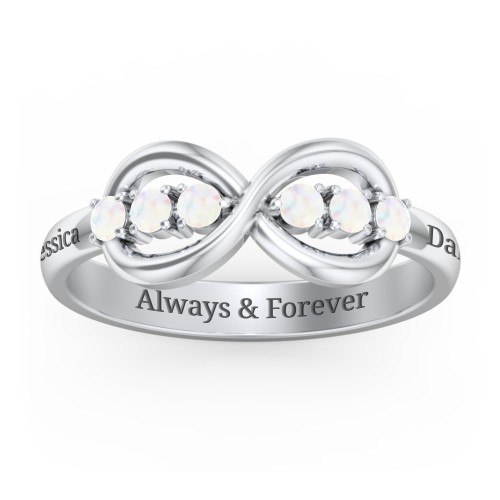 Engravable Infinity Ring with Birthstones – Sterling Silver with Opal