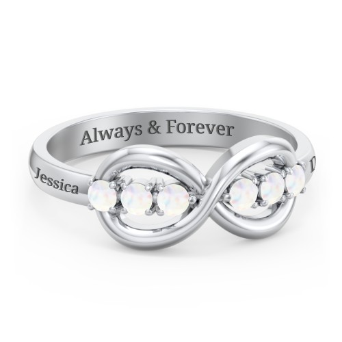 Engravable Infinity Ring with Birthstones – Sterling Silver with Opal