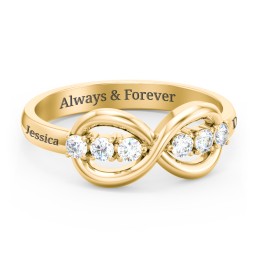 Engravable Infinity Ring with Birthstones in 10K Solid Yellow Gold with Diamond