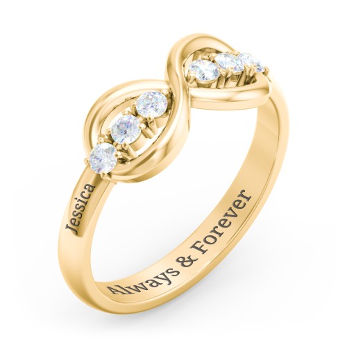 Engravable Infinity Ring with Birthstones – 10K Yellow Gold with Diamond