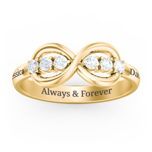 Engravable Infinity Ring with Birthstones – 10K Yellow Gold with Diamond