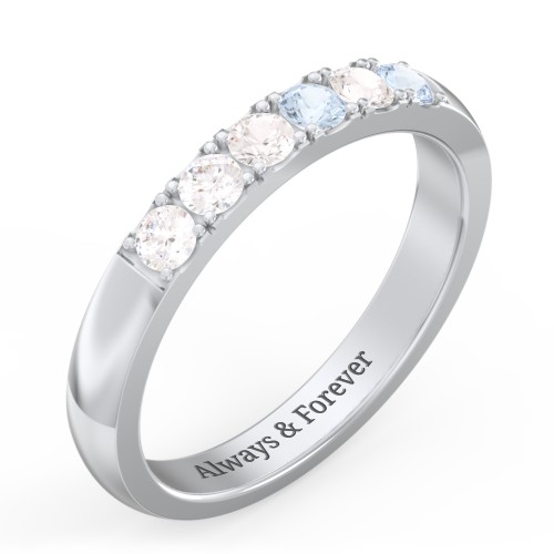 3 - 11 Gemstone Affinity Ring – Sterling Silver with Diamond, Cubic Zirconia, and Aquamarine