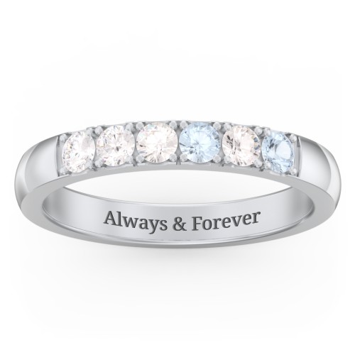 3 - 11 Gemstone Affinity Ring – Sterling Silver with Diamond, Cubic Zirconia, and Aquamarine
