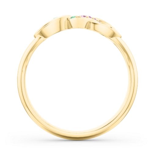 Triple Heart Infinity Ring – 10K Yellow Gold with Green Premium Zirconia and Red Premium Zirconia