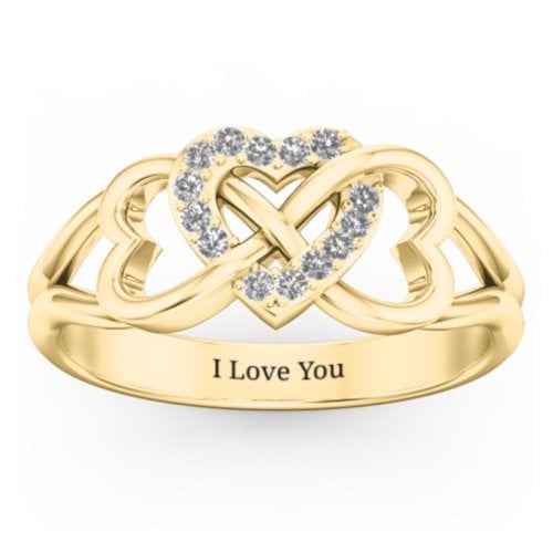 Triple Heart Infinity Ring – 10K Yellow Gold with Diamond
