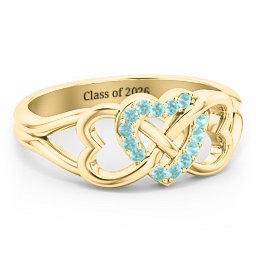 Triple Heart Infinity Ring in 18K Gold Plated Silver with Mint Premium Zirconia